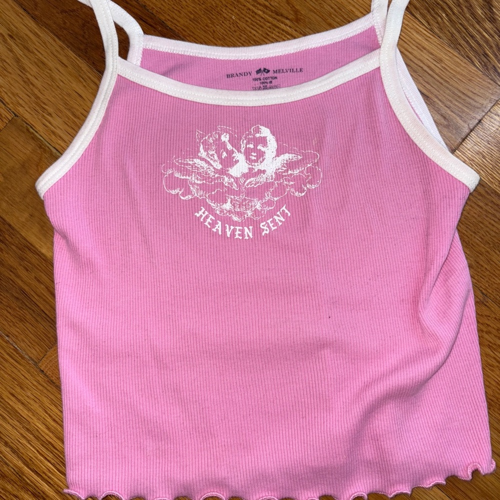 Brandy Melville Pink and White Graphic Tank